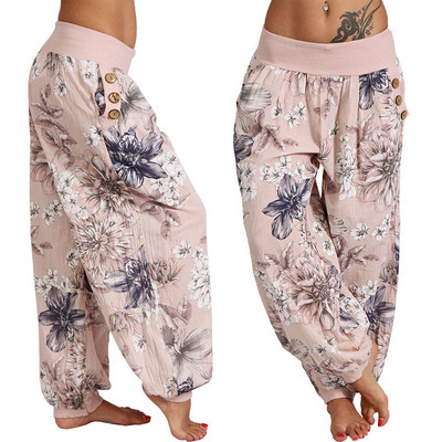 Brīvi apdrukātas platas bikses sieviešu ikdienas biksēm