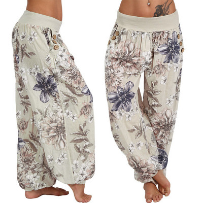 Brīvi apdrukātas platas bikses sieviešu ikdienas biksēm