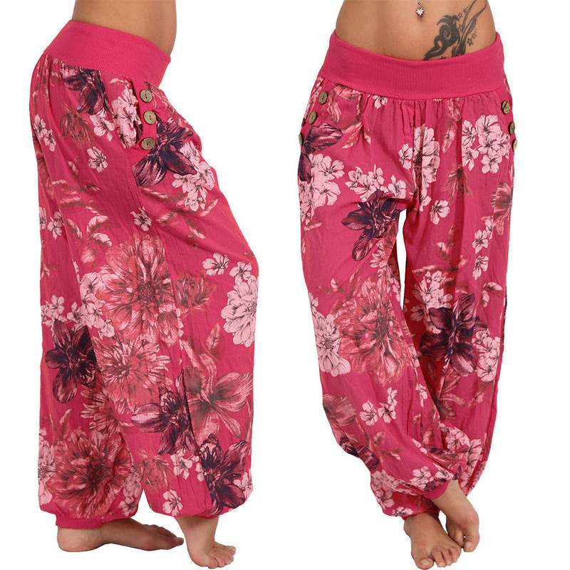 Brīvi apdrukātas platas bikses sieviešu ikdienas biksēm