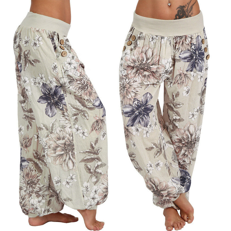 Brīvi apdrukātas platas bikses sieviešu ikdienas biksēm