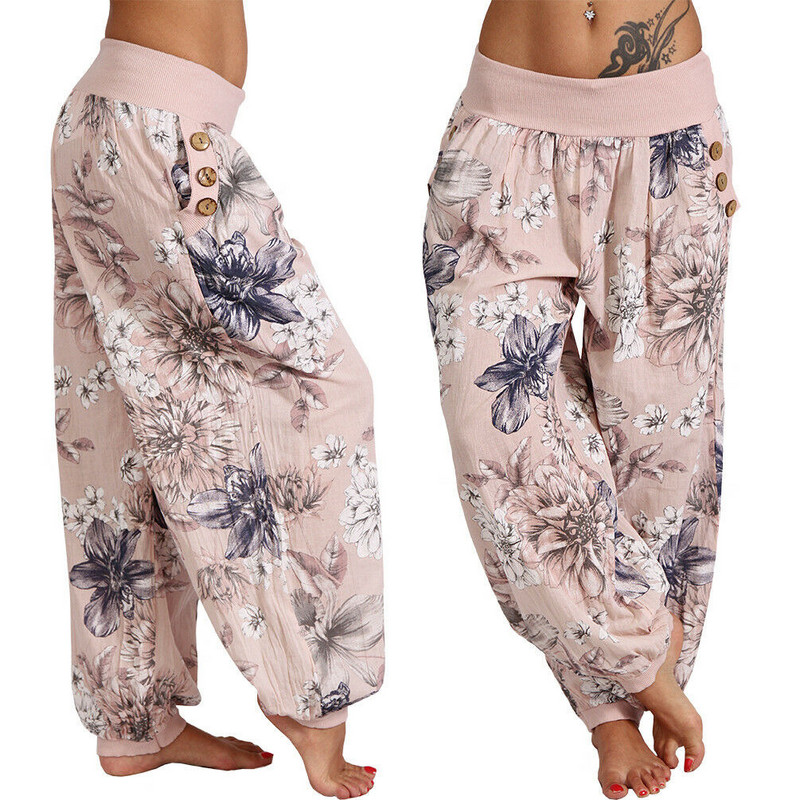 Brīvi apdrukātas platas bikses sieviešu ikdienas biksēm