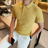 Zīmolu apģērbi Vīriešu vasaras brīvdienām ar īsām piedurknēm POLO krekli/Vīriešu Slim Fit augstas kvalitātes trikotāžas krekls Liela izmēra S-3XL