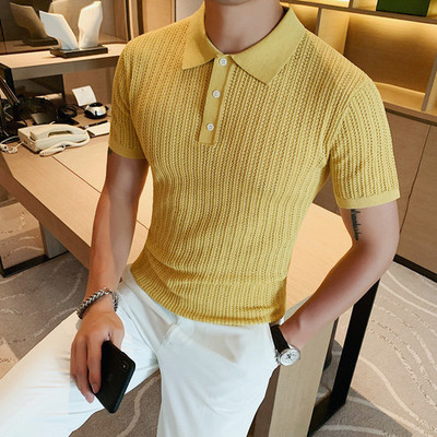 Zīmolu apģērbi Vīriešu vasaras brīvdienām ar īsām piedurknēm POLO krekli/Vīriešu Slim Fit augstas kvalitātes trikotāžas krekls Liela izmēra S-3XL