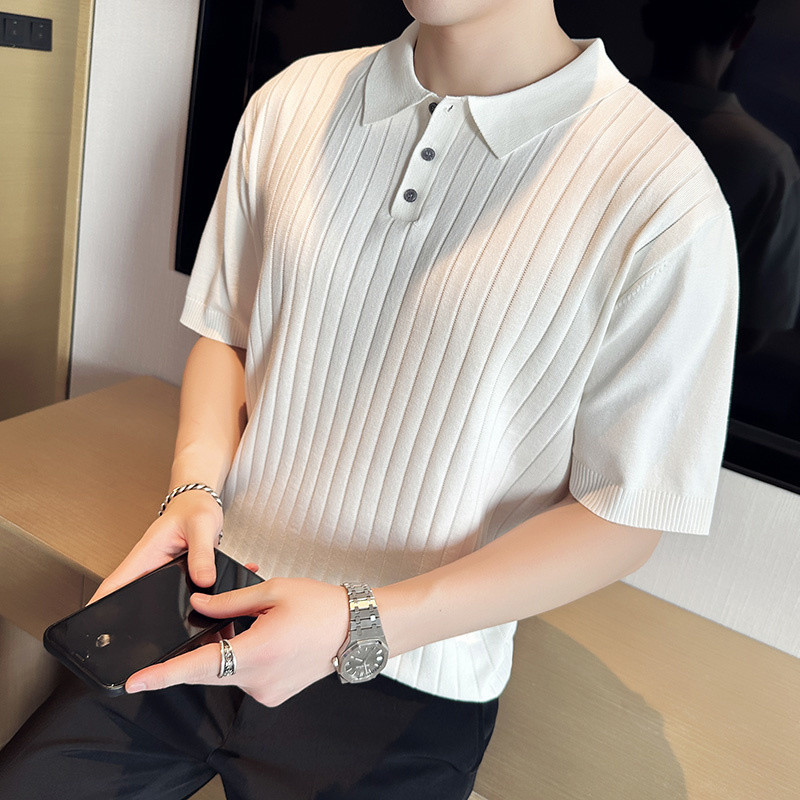 2023 márkájú ruházat férfi kötött hajtóka rövid ujjú férfi póló karcsú póló / férfi nyár s 3XL-el