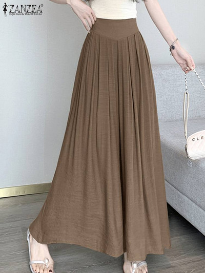 Stilīgas vasaras platas bikses sievietēm ar augstu vidukli, viengabalainas, brīvas bikses 2024. GADA ZANZEA Modes ikdienas brīvdienu pludmales Pantalon Streetwear