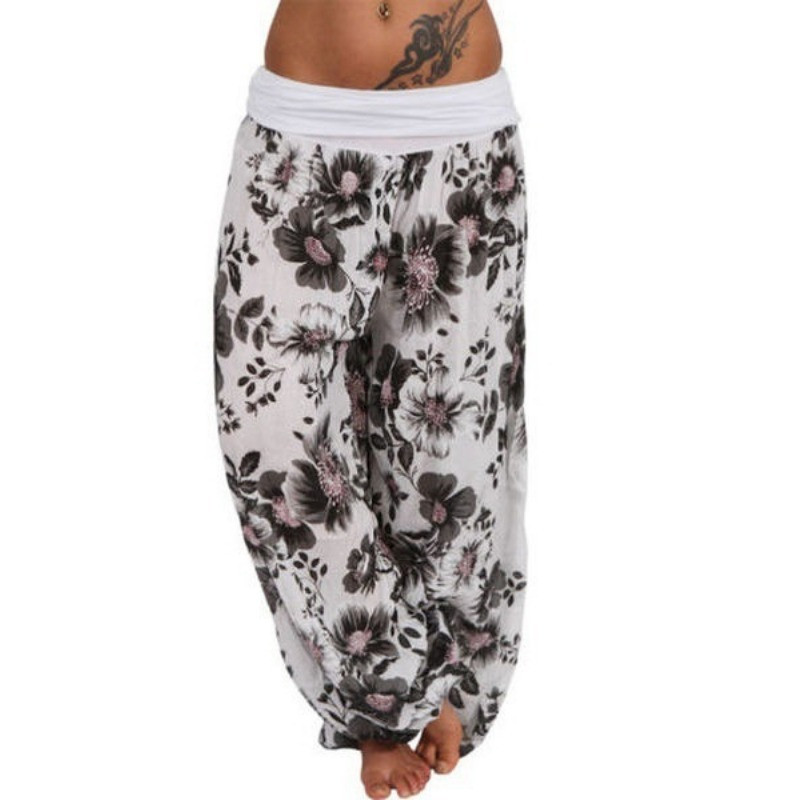 Sieviešu modes vasaras digitālās drukas bikses ar platām kājām ikdienas ērtas, platas bikses brīvas Haren bikses