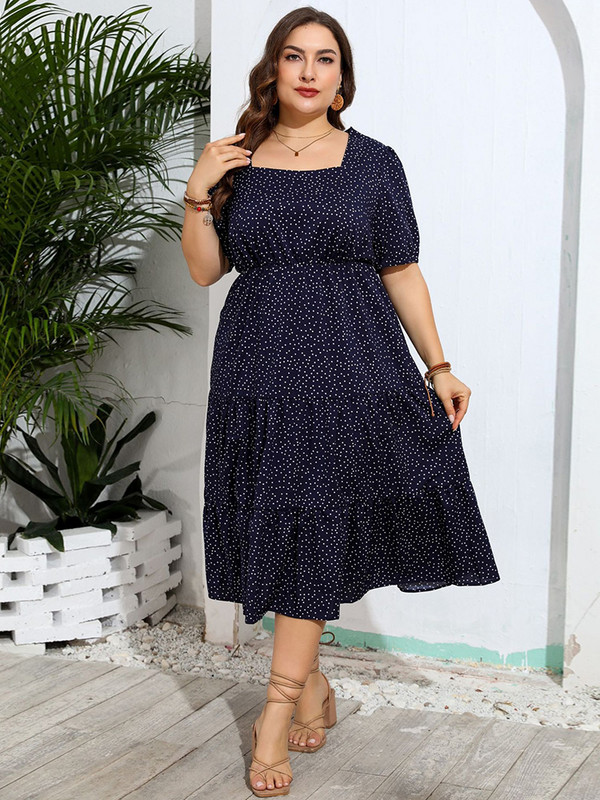 GIBSIE molett, pöttyös, felfújt ujjú, négyzet alakú nyakú ruha 2024-es nyár női évjárat alkalmi ünnepi hosszú fodros szegélyű hosszú ruhák