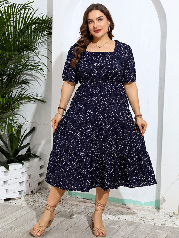 GIBSIE molett, pöttyös, felfújt ujjú, négyzet alakú nyakú ruha 2024-es nyár női évjárat alkalmi ünnepi hosszú fodros szegélyű hosszú ruhák