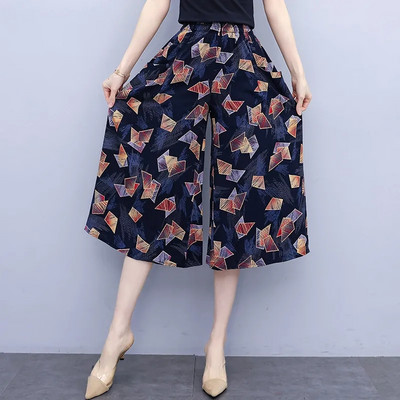 Jaunas vasaras bikses ar platām kājām sievietēm etniskā stila elastīgas bikses ar apdruku ar augstu vidukli Sieviešu ikdienas vasaras bikses svārki līdz teļiem