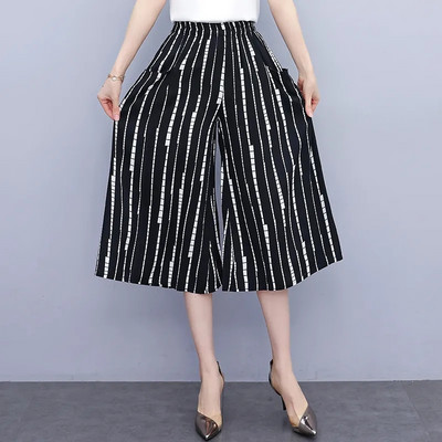 Jaunas vasaras bikses ar platām kājām sievietēm etniskā stila elastīgas bikses ar apdruku ar augstu vidukli Sieviešu ikdienas vasaras bikses svārki līdz teļiem