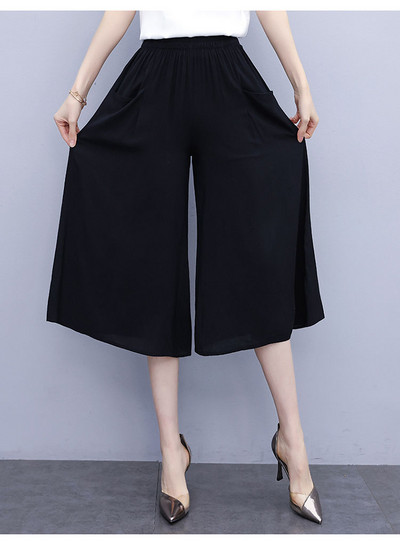 Jaunas vasaras bikses ar platām kājām sievietēm etniskā stila elastīgas bikses ar apdruku ar augstu vidukli Sieviešu ikdienas vasaras bikses svārki līdz teļiem