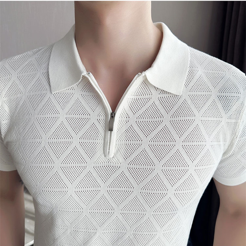 2023. g. korejiešu stila vīriešu vasaras ikdienas trikotāžas polo krekli/vīriešu šauri pieguļoši modes rāvējslēdzēja dizaina dobi polo krekli S-3XL