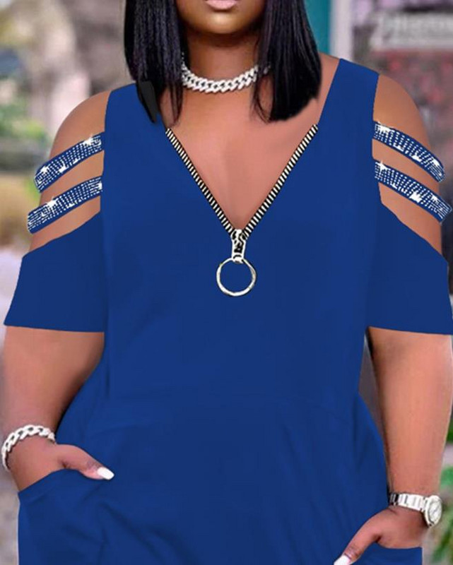 Sieviešu kleitas 2023. gada vasarā katru dienu auksti uz pleciem ar puspiedurknēm ar rāvējslēdzēju