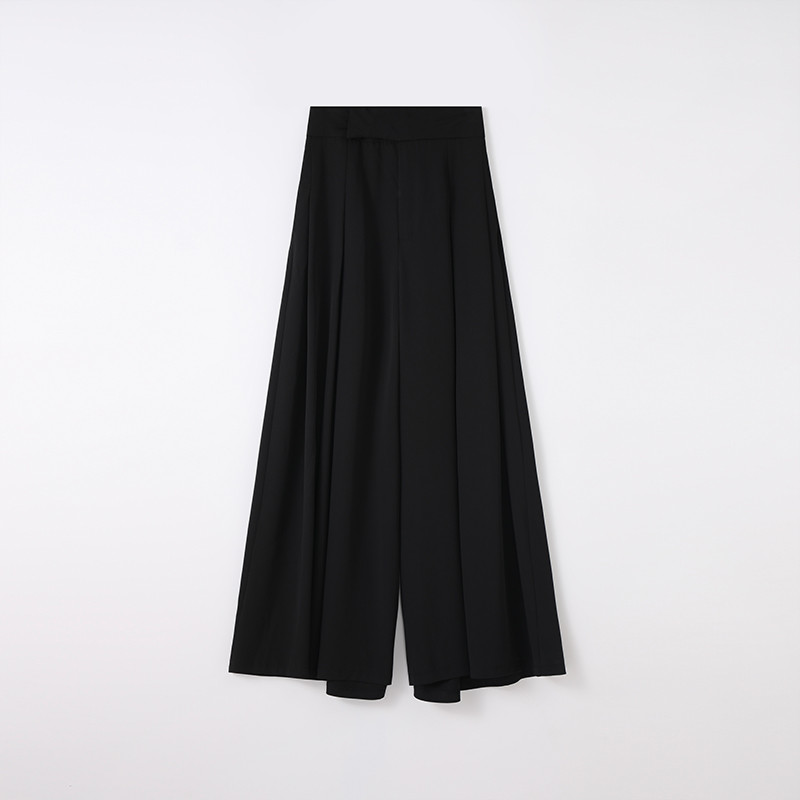 Női Fekete Elegáns Széles Lábas Hosszú Nadrág Nyári Barna Magas derekú táskás Rakott Nadrág Szürke Zsebek Divat Egyszerűség Divat