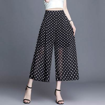 Καλοκαιρινό νέο λεπτό παντελόνι εκτύπωσης σιφόν με φαρδύ πόδι Ψηλόμεση χαλαρό σε συν μέγεθος ίσιο παντελόνι Μόδα Casual γυναικεία ρούχα