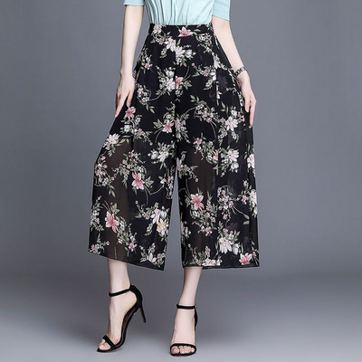 Καλοκαιρινό νέο λεπτό παντελόνι εκτύπωσης σιφόν με φαρδύ πόδι Ψηλόμεση χαλαρό σε συν μέγεθος ίσιο παντελόνι Μόδα Casual γυναικεία ρούχα