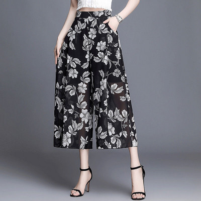 Καλοκαιρινό νέο λεπτό παντελόνι εκτύπωσης σιφόν με φαρδύ πόδι Ψηλόμεση χαλαρό σε συν μέγεθος ίσιο παντελόνι Μόδα Casual γυναικεία ρούχα