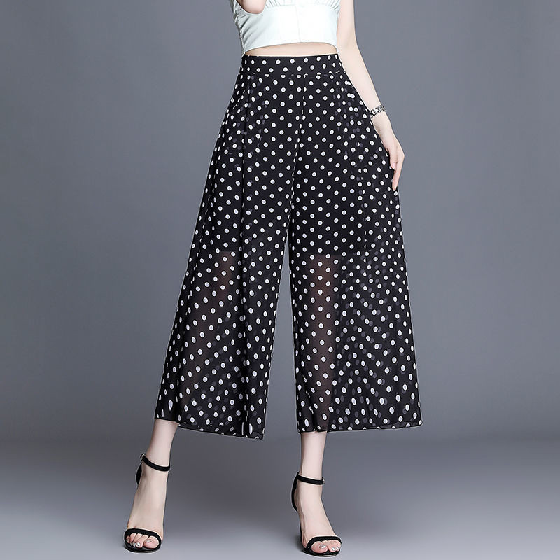 Καλοκαιρινό νέο λεπτό παντελόνι εκτύπωσης σιφόν με φαρδύ πόδι Ψηλόμεση χαλαρό σε συν μέγεθος ίσιο παντελόνι Μόδα Casual γυναικεία ρούχα