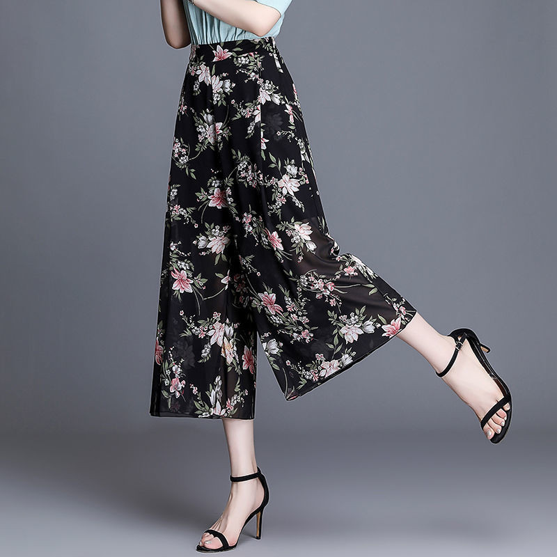 Καλοκαιρινό νέο λεπτό παντελόνι εκτύπωσης σιφόν με φαρδύ πόδι Ψηλόμεση χαλαρό σε συν μέγεθος ίσιο παντελόνι Μόδα Casual γυναικεία ρούχα