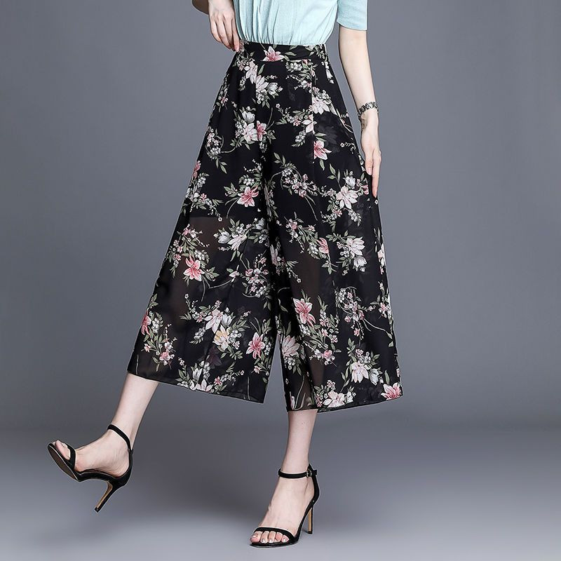 Καλοκαιρινό νέο λεπτό παντελόνι εκτύπωσης σιφόν με φαρδύ πόδι Ψηλόμεση χαλαρό σε συν μέγεθος ίσιο παντελόνι Μόδα Casual γυναικεία ρούχα