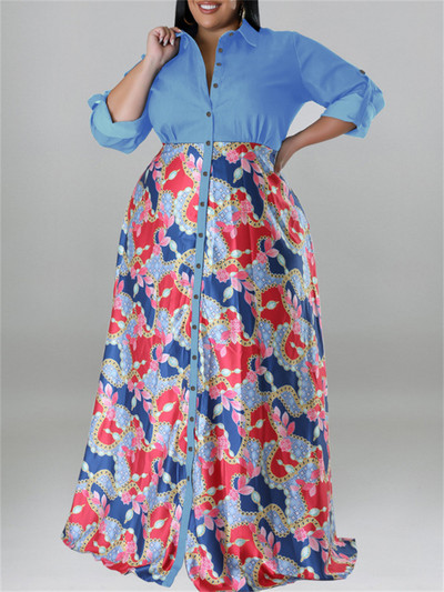 Wmstar rochie de dimensiuni mari pentru femei, cu nasturi, mozaic, talie înaltă, cu mânecă lungă, elegantă, nou în toamnă, rochii maxi, dropshipping cu ridicata