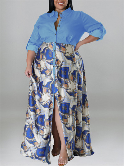 Wmstar rochie de dimensiuni mari pentru femei, cu nasturi, mozaic, talie înaltă, cu mânecă lungă, elegantă, nou în toamnă, rochii maxi, dropshipping cu ridicata