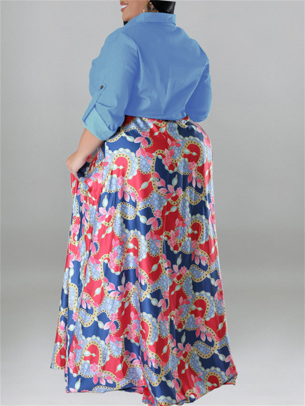 Wmstar rochie de dimensiuni mari pentru femei, cu nasturi, mozaic, talie înaltă, cu mânecă lungă, elegantă, nou în toamnă, rochii maxi, dropshipping cu ridicata