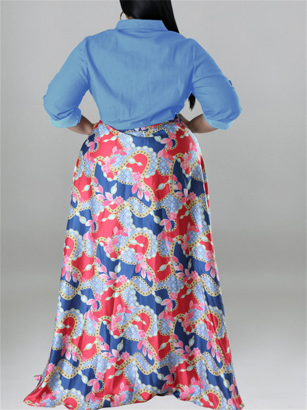 Wmstar rochie de dimensiuni mari pentru femei, cu nasturi, mozaic, talie înaltă, cu mânecă lungă, elegantă, nou în toamnă, rochii maxi, dropshipping cu ridicata