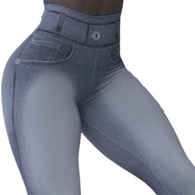 Magas derekú haskontroll popsi Emelő Fitness Leggings Gradiens Szín Push Up imitáció Farmer Vékony Női Jóga Nadrág Aktív ruházat