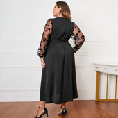 Γυναικείο φόρεμα Plus Size Κεντητό μανίκια από δαντέλα Φόρεμα Κομψό μίντι φόρεμα με κεντημένο δικτυωτό δαντέλα με λαιμόκοψη με λαιμόκοψη για γυναίκες