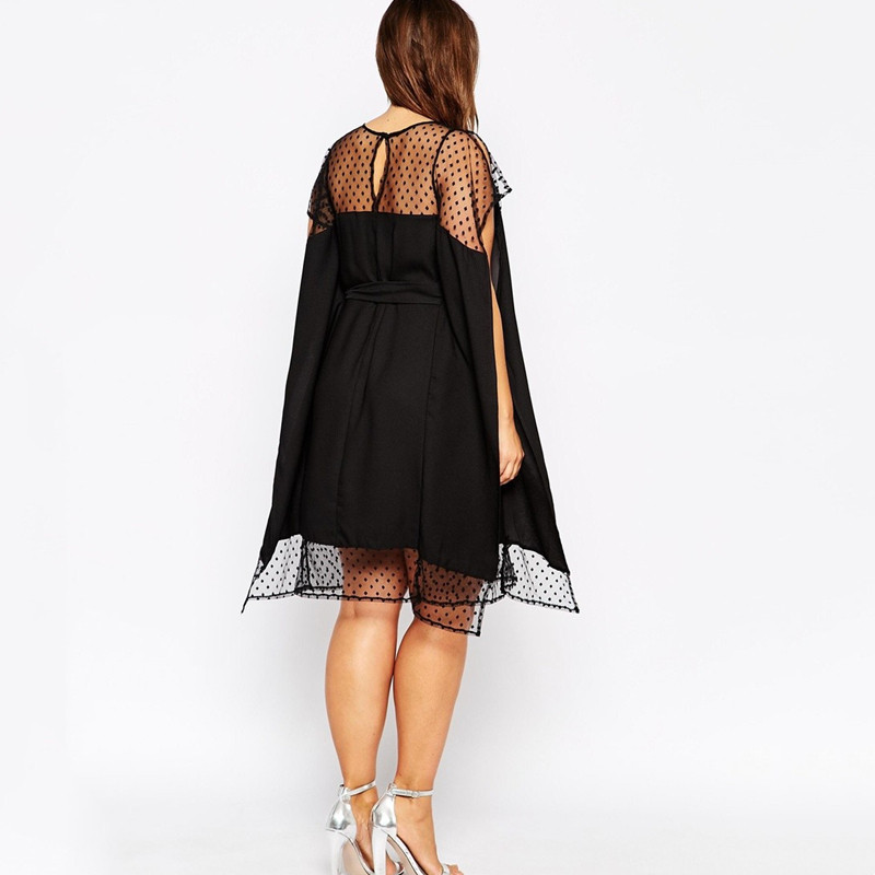 Liela izmēra eleganta modes ballīšu kleita sievietēm ar punktveida apdruku, melna darba biroja kleita sievietēm, liela izmēra ikdienas vakarkleita 7XL