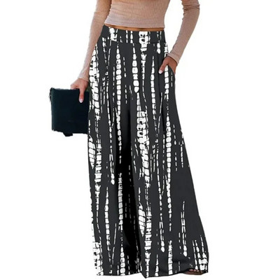 Vasaras sieviešu bikses ikdienišķas Ērtas brīvas bikses ar platām kabatām Modes bikses ar platu leoparda rakstu