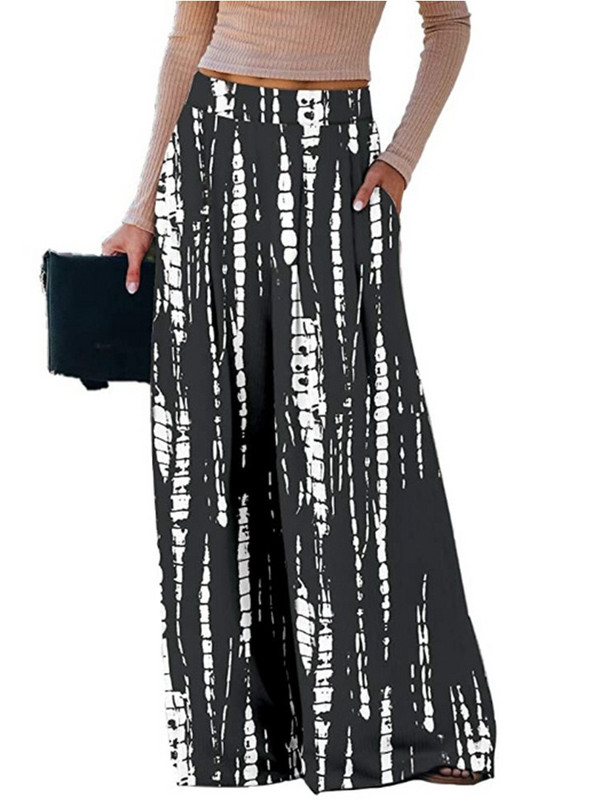 Vasaras sieviešu bikses ikdienišķas Ērtas brīvas bikses ar platām kabatām Modes bikses ar platu leoparda rakstu