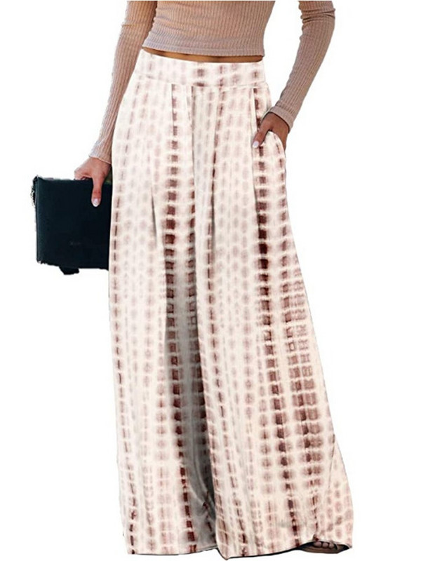 Vasaras sieviešu bikses ikdienišķas Ērtas brīvas bikses ar platām kabatām Modes bikses ar platu leoparda rakstu