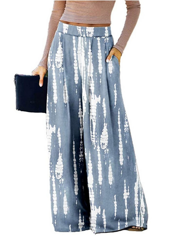 Vasaras sieviešu bikses ikdienišķas Ērtas brīvas bikses ar platām kabatām Modes bikses ar platu leoparda rakstu