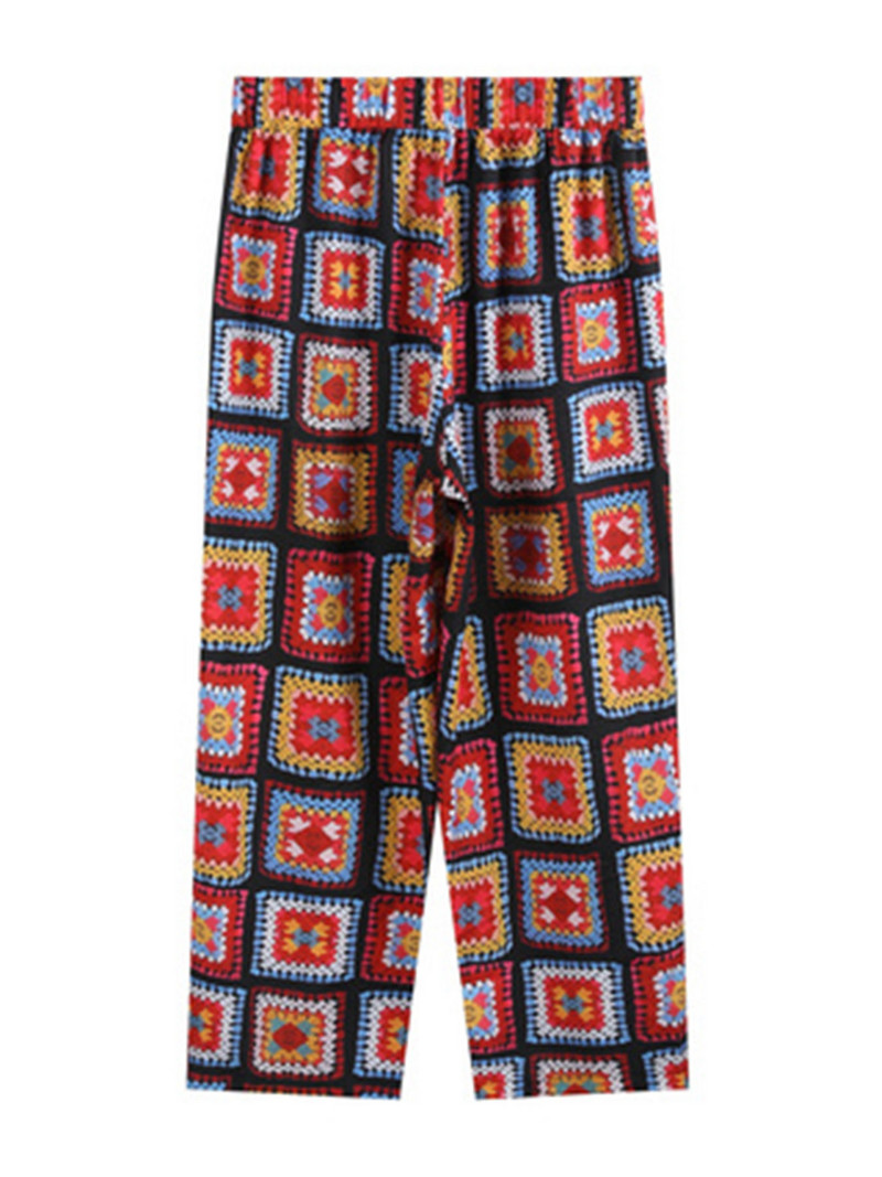 Nagy méretű Geo Print egyenes szárú nadrág, Boho Slant zsebnadrág tavaszra és nyárra, női nagy méretű ruházat