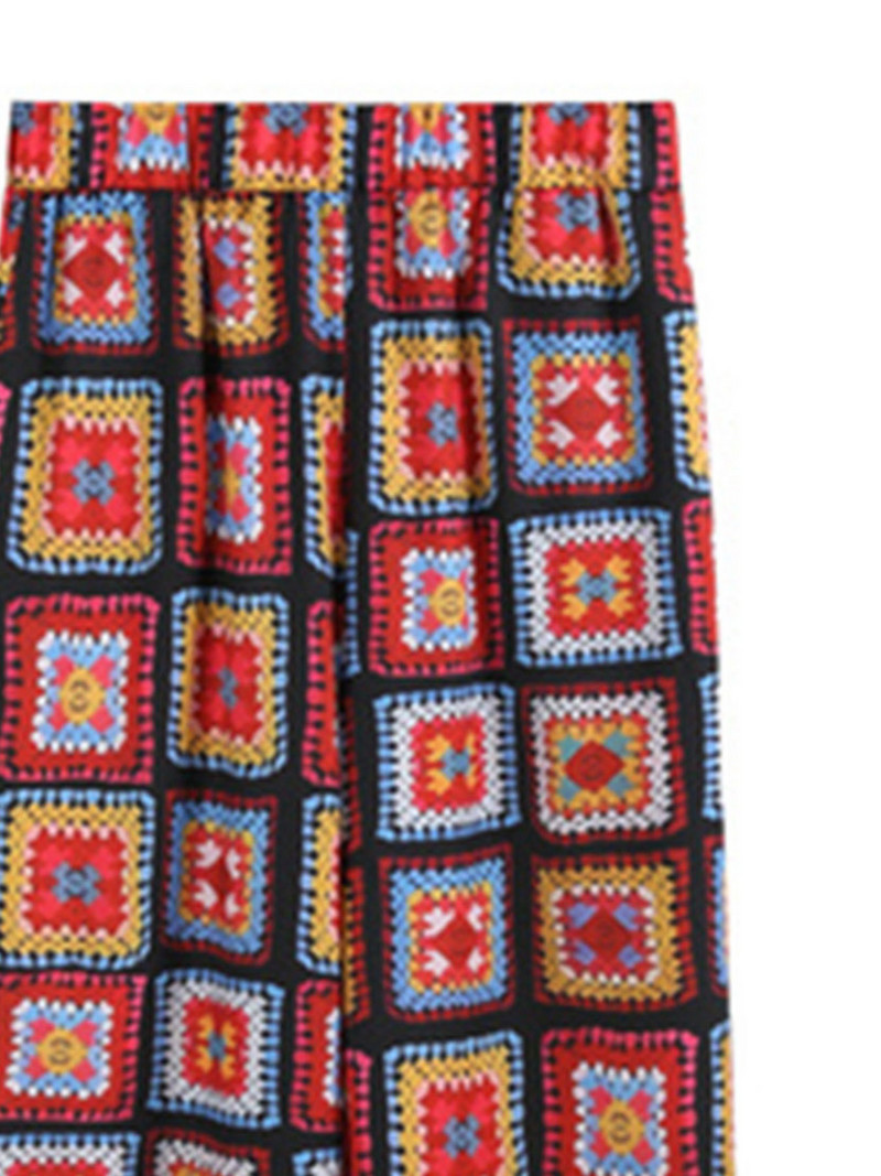 Nagy méretű Geo Print egyenes szárú nadrág, Boho Slant zsebnadrág tavaszra és nyárra, női nagy méretű ruházat