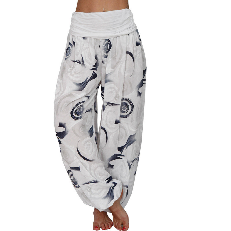 Nyári női nadrágok Vintage Haren nadrágok divatmintás bő, széles szárú nadrágok alkalmi kényelmi haren nadrágok