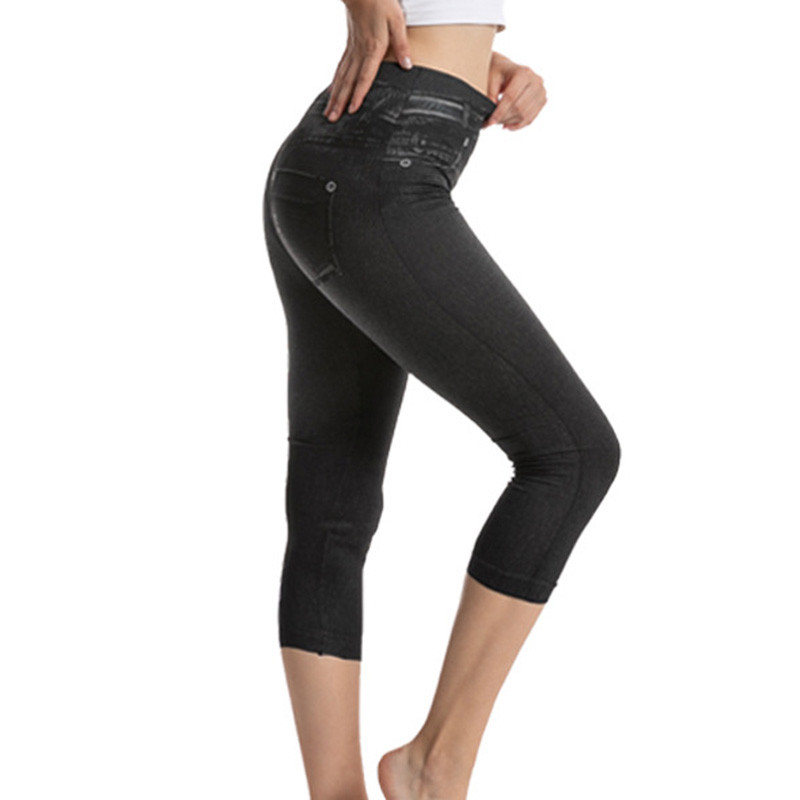 YGYEEG uued õhukesed kunstteksased retuusid Naiste Stretch trükitud lühikesed säärised säärepikkused püksid suvepüksid kõrge vöökohaga jeggings