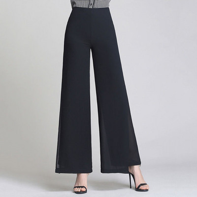 Divslāņu šifona bikses ar platām kājām sievietēm, sāniski sadalītas plānas bikses 2022. gada jauns pavasaris, vasara, bikses ar augstu vidukli. Sieviešu ikdienas bikses