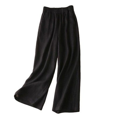 Pantaloni largi de vară din bumbac in pantaloni largi pentru femei Pantaloni ocazionali de lungime întreagă Pantaloni drepți cu talie înaltă, uni, largi