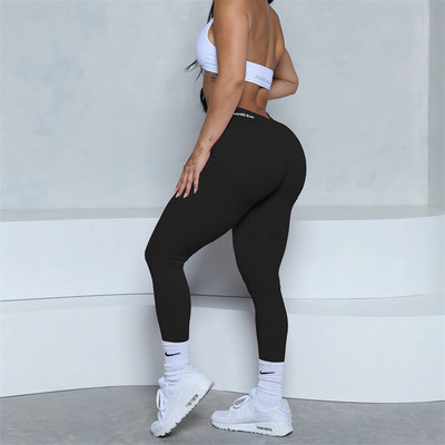 Pchee Bum Low V-Back Scrunch Butt Leggings Дамски фитнес спортни безшевни клинове с висока талия Еластични плътни йога панталони Фитнес джогинг