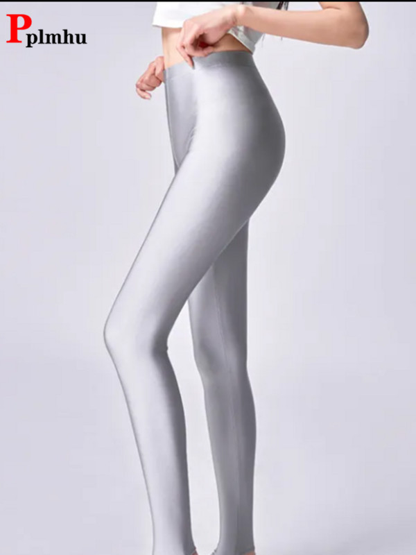 Szexi bokáig érő jóga Legginsy Candy Color Jégselyem Fényes Vékony Leggins Nadrág Női Magas derekú Nagy méretű 5xl Leggings Nadrág