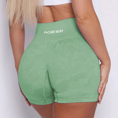 Pchee Bum Liliac Camo Pantaloni scurți motociclist fără sudură pentru femei, jambiere moi de antrenament, Joga, talie înaltă, ținute mai groase, colanți