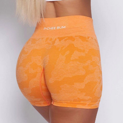 Pchee Bum Liliac Camo Pantaloni scurți motociclist fără sudură pentru femei, jambiere moi de antrenament, Joga, talie înaltă, ținute mai groase, colanți