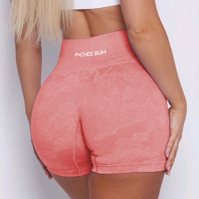 Pchee Bum Liliac Camo Pantaloni scurți motociclist fără sudură pentru femei, jambiere moi de antrenament, Joga, talie înaltă, ținute mai groase, colanți