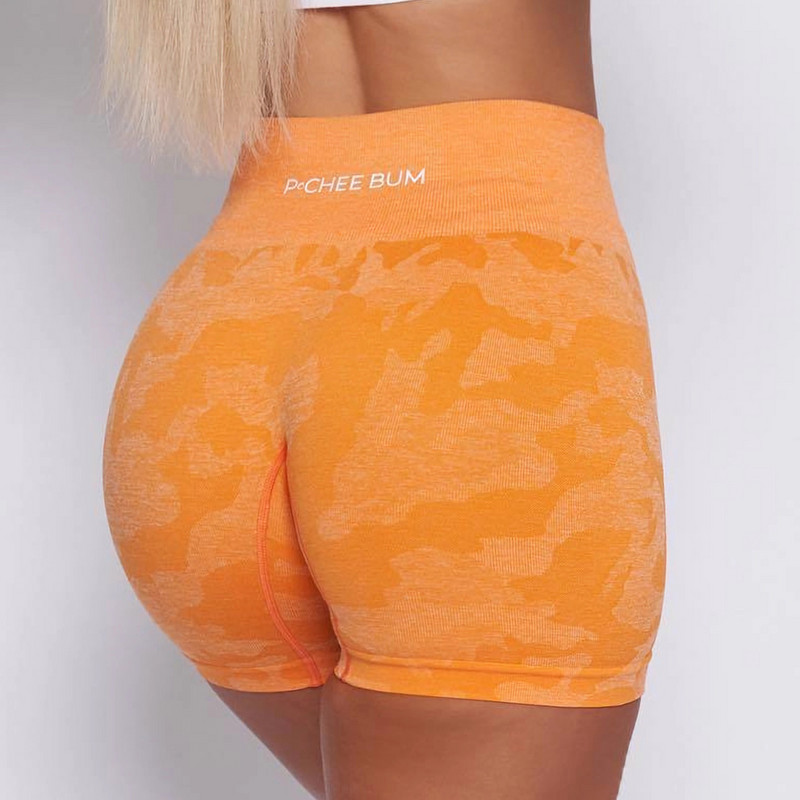 Pchee Bum Liliac Camo Pantaloni scurți motociclist fără sudură pentru femei, jambiere moi de antrenament, Joga, talie înaltă, ținute mai groase, colanți