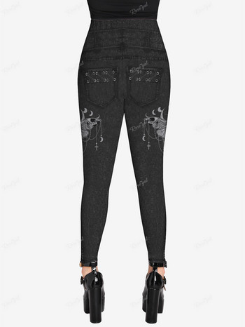 ROSEGAL Plus Size Gothic κολάν 3D Butterfly Jean Lace-up εμπριμέ παντελόνι S-5XL Γυναικεία streetwear στενά παντελόνια Mujer