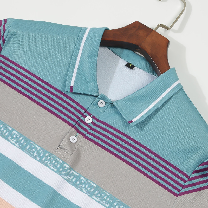 2024. gada jauns ikdienas vīriešu apģērbs, svītrains digitālais apdrukas pogas augšējais T-krekls Polo krekls vīriešiem Topi un T-krekli