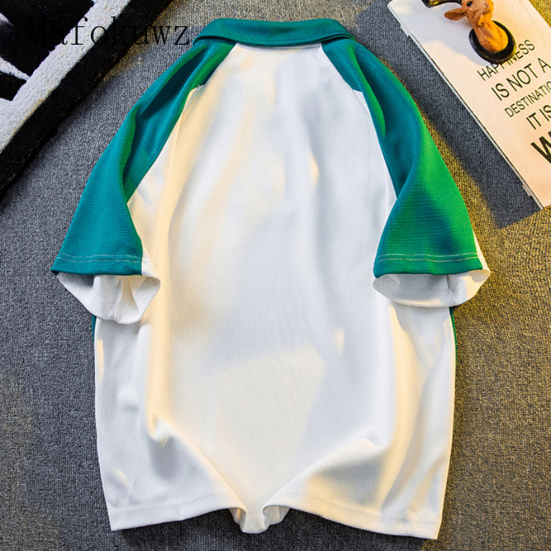 Amerikāņu kontrastējošas krāsas T-krekls ar īsām piedurknēm vīriešiem Skaists, brīvs ikdienas High Street Polo krekli ar pusi rāvējslēdzēju Vīriešu apģērbi